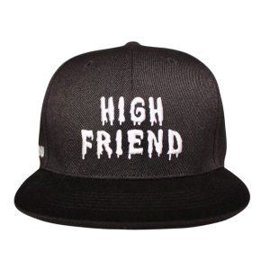 High Friends Club Drippy Logo Black Snapback Hat Front View