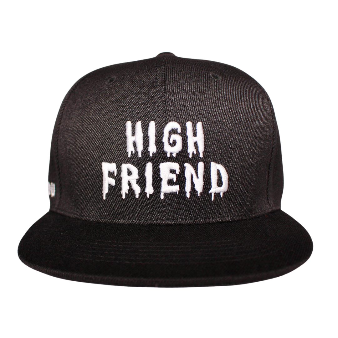 High Friends Club Drippy Logo Black Snapback Hat Front View