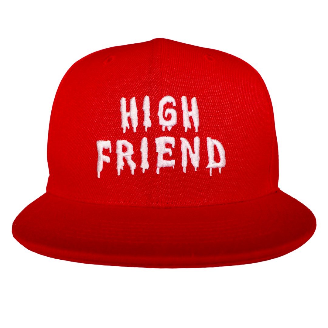 High Friends Club Drippy Logo Red Snapback Hat Front View